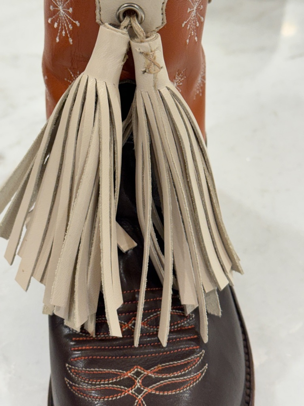 Miron Crosby Two-Tone Tassel Western Boots - Brown, Cream & Orange - Picture 5 of 7